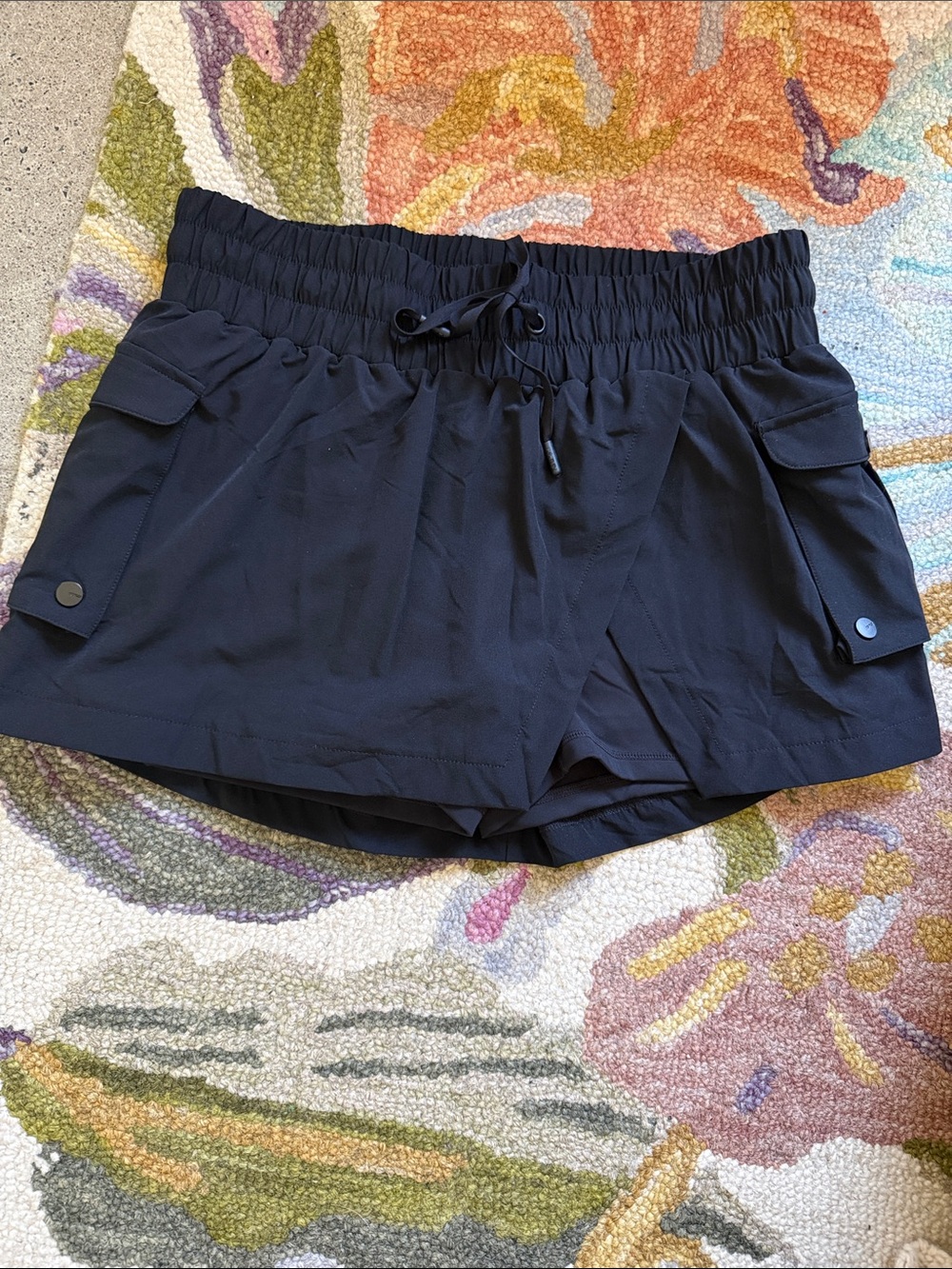 POPFLEX Black Elastic Waist Cargo Shorts